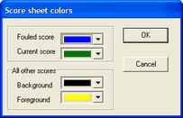 Entering the scores 124 Select the colours option to change the colours in this screen. The colours shown above are the default values.