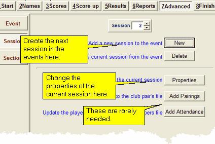 Advanced options 167 New Add a new session to the current event. The event wizard is invoked to create the next session. The new session number will be one more than the last session in the event.