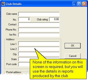 Your club members database 4.8 48 Club details The club details screen is used to update the information about your club: The club name and number are the most useful.
