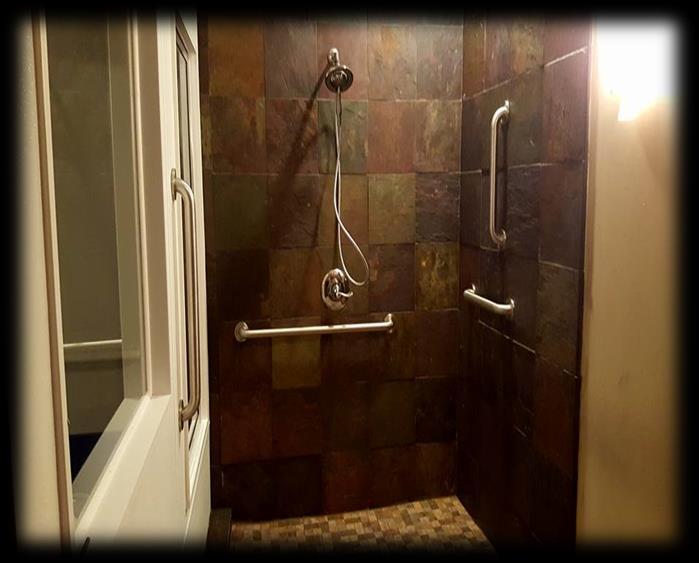 Prior to entering the cabin, the floater will rinse off in the attached shower to remove the body of excess oils, lotions, make-up and hair products.