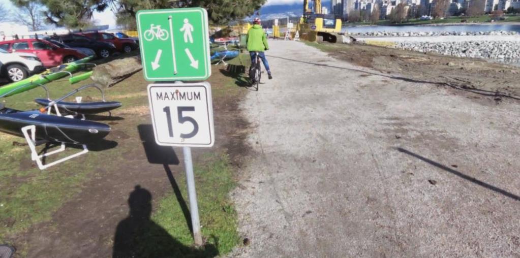 Once cyclists have found the gravel multi-use path along the perimeter of Vanier Park, they must contend with the issues already described with respect to MUP s as well as the gravel on the path.