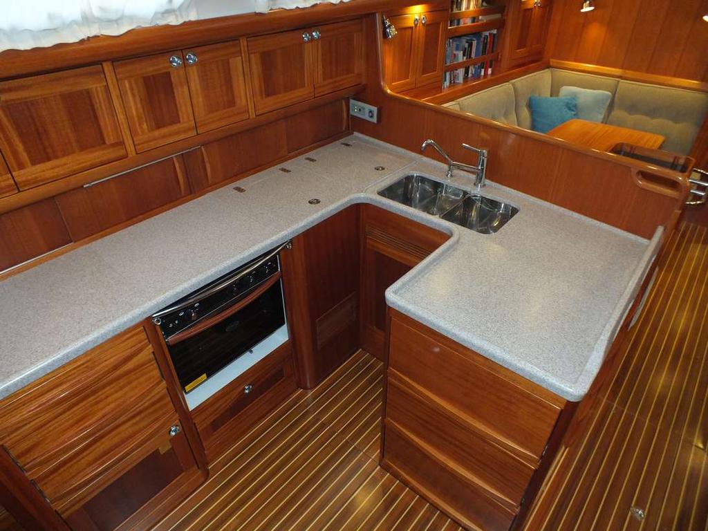 Interior Hand crafted mahogany interior Pressurised hot and cold water system Eberspacher D10W diesel cabin and water heating (water system) Carpets for all sole boards