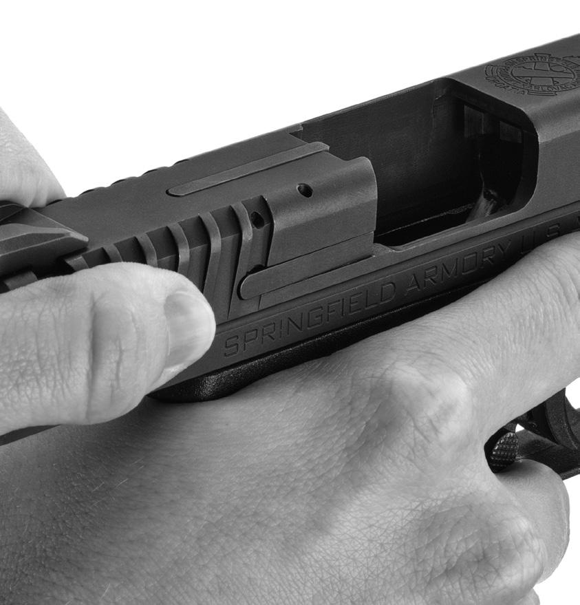 UNLOADING/CLEARING If slide is forward: 1. POINT FIREARM IN SAFE DIRECTION WHILE KEEPING YOUR FINGER OFF OF THE TRIGGER. 2. Press magazine release button to remove magazine. 3.
