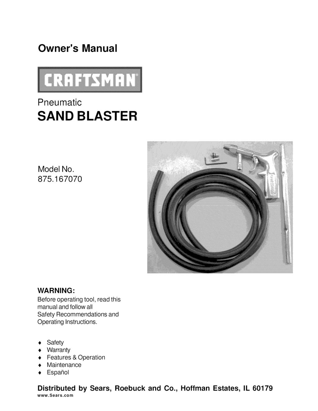 Owner's Manual Pneumatic SAND BLASTER Model No. 875.