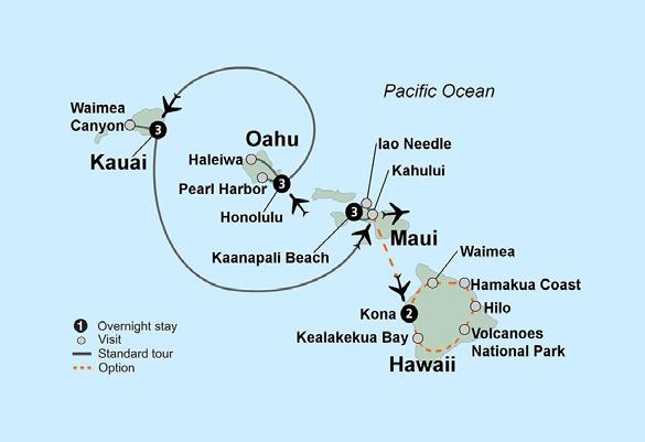 Also known as Hawaii Island, the Big Island is famous for its volcanoes and is larger than all the other Hawaiian Islands combined. The remainder of your day is at leisure.