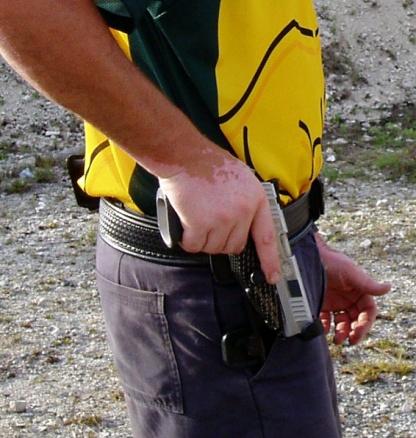 The finger must not be on the trigger (if the trigger is uncovered) and the safety catch must remain in the safe position.