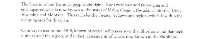 The chapter in the Draft Plan/EIS on the Shoshone and Bannock peoples, although brief, does summarize the affected