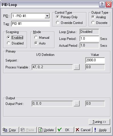 Configuring the RTU 12 PID Settings PID loop configuration is required if an Analog Output type of control valve is used. Go to menu Configure -> Control -> PID Loop: 1.