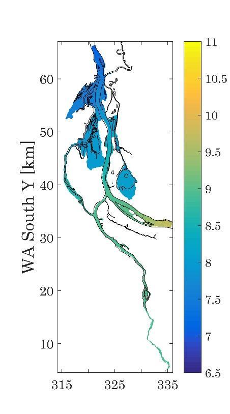 The figures are plotted using the same color scale so that a comparison of the inundation can be made. In the Historic Model, much of North Portland and Sauvie Island are inundated by the flood.