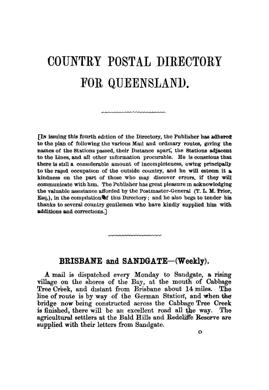 COUNTRY POSTAL DIRECTORY FOR QUEENSLAND.