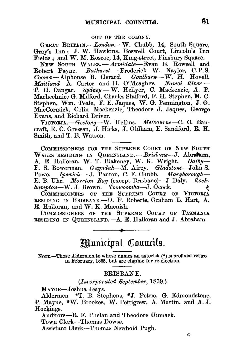 MUNICIPAL COUNCILS. 81 OUT OF THE COLONY. GREAT BRITAIN. London.- W. Chubb, 14, South Square, Gray's Inn ; J. W. Hawkins, Boswell Court, Lincoln's Inn Fields ; and W. M.
