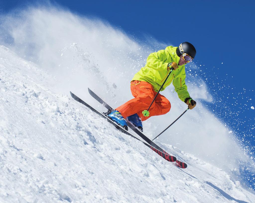 ALIGN CHIN, KNEE, TOES Keep your chin over your outside knee and toes to pressure the sweet spot of the ski.