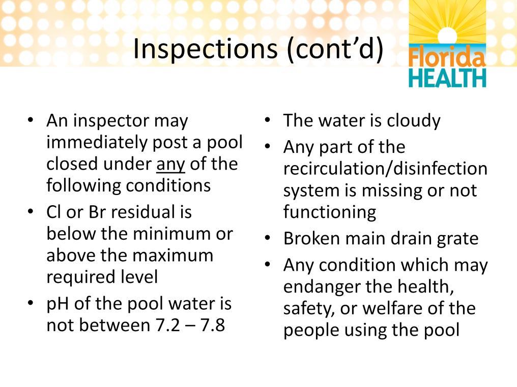It is very important to know what issues will cause an inspector to post your pool closed.