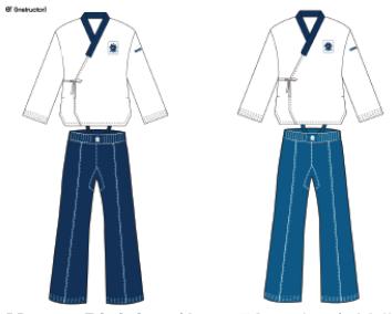 4.10.2 Junior and Senior Division (Ages 15-49) White top with dark blue pants for males; white top with light blue pants for females. 4.10.3 Master Division (Ages 50 and up) Yellow top and dark blue pants for both males and females.