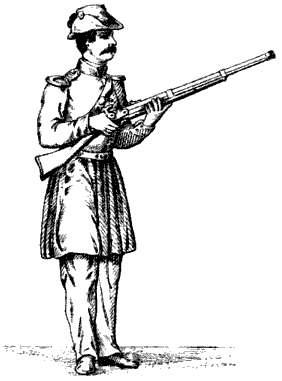 grasping the piece just below the upper band, and the left hand extending upon the piece. Seizing the piece with the left hand at the muzzle and carry the right hand to the cartridge box.