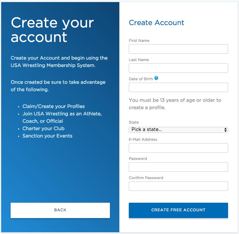 Creating An Account Creating an account is the first step to entering the USA Wrestling Membership System. You will be asked to give us some basic details to start your acccount.