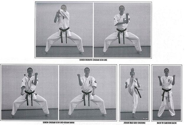 Kyu images have been reproduced from the book Traditional Kyokushin Karate with kind permission of the author Sensei Piotr Szeligowski 4th Dan Kata Taikyoku-Sono-San. Renraku 1.