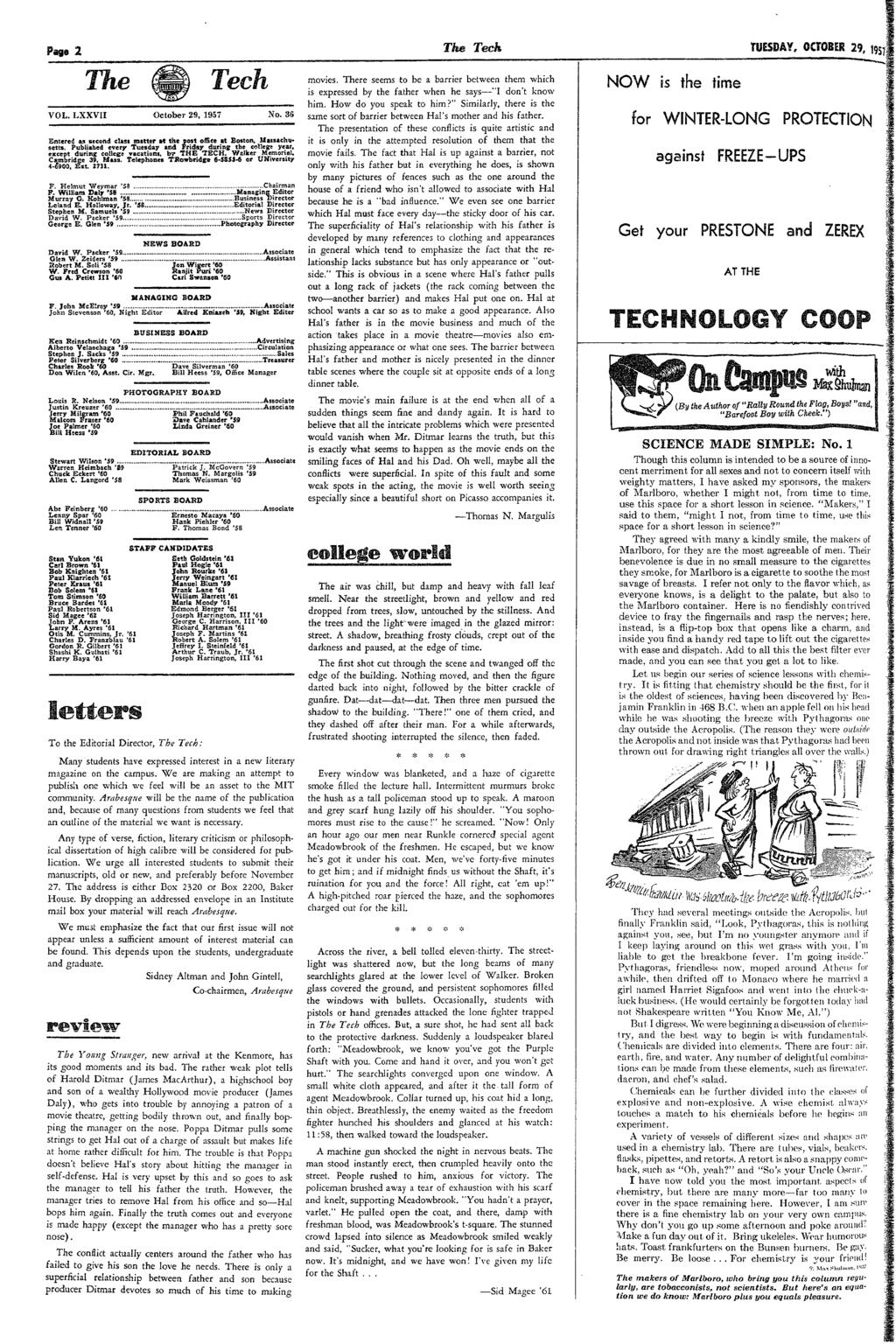 Page 2 T e e -- VOL. LXXV October 29, 1957 No. 3G ntered as second class matter at the post offce at Boston, Massachusetts.