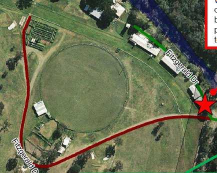 Allocated Yards Entry Canteen No Camping Cattle Office Toilets & Showers Entry Access within showgrounds is via Fitzgerald Drive. Powered camping is available in the purple areas.