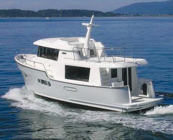The raised pilothouse is distinguished by commanding views from its comfortable helm chair and settee for five. A unique folding transom lowers to expand the aft deck for access and adventure.