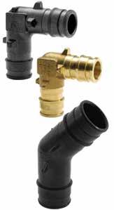 Radiant and hydronic piping systems ProPEX elbows ProPEX EP, LF brass and brass elbows make tight, 90-degree and 45-degree connections for Uponor PEX tubing in supply and return mains.
