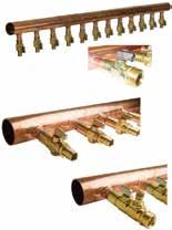 Copper manifolds Radiant and hydronic piping systems Copper valved manifolds with ProPEX ball valves are made of type L copper and feature ⅝" and ¾" nominal branches that are 4" on center.