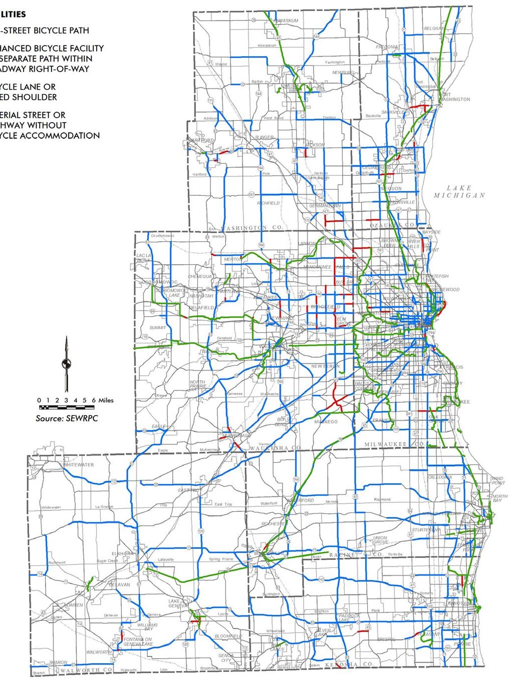 Map 6 BICYCLE NETWORK: TREND Map 5 BICYCLE NETWORK: EXISTING BICYCLE & PEDESTRIAN BICYCLE FACILITIES OFF-STREET BICYCLE PATH Map 7 BICYCLE NETWORK: ALTERNATIVE PLANS I AND II ENHANCED BICYCLE