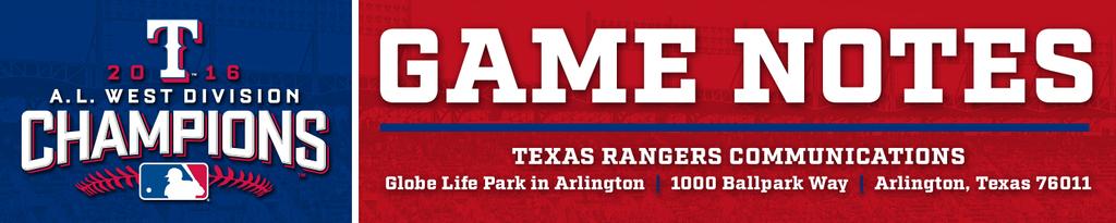 RANGERS AT A GLANCE Overall...13-17 Home...8-8 Road...5-9 Standing... T3rd, -7.0 GB Roadtrip...2-3 One-Run...2-6 2-Run...1-1 HR... 11-11 No HR...2-6 White...5-5 w/ Blue...2-1 w/ Red...3-4 Gray.