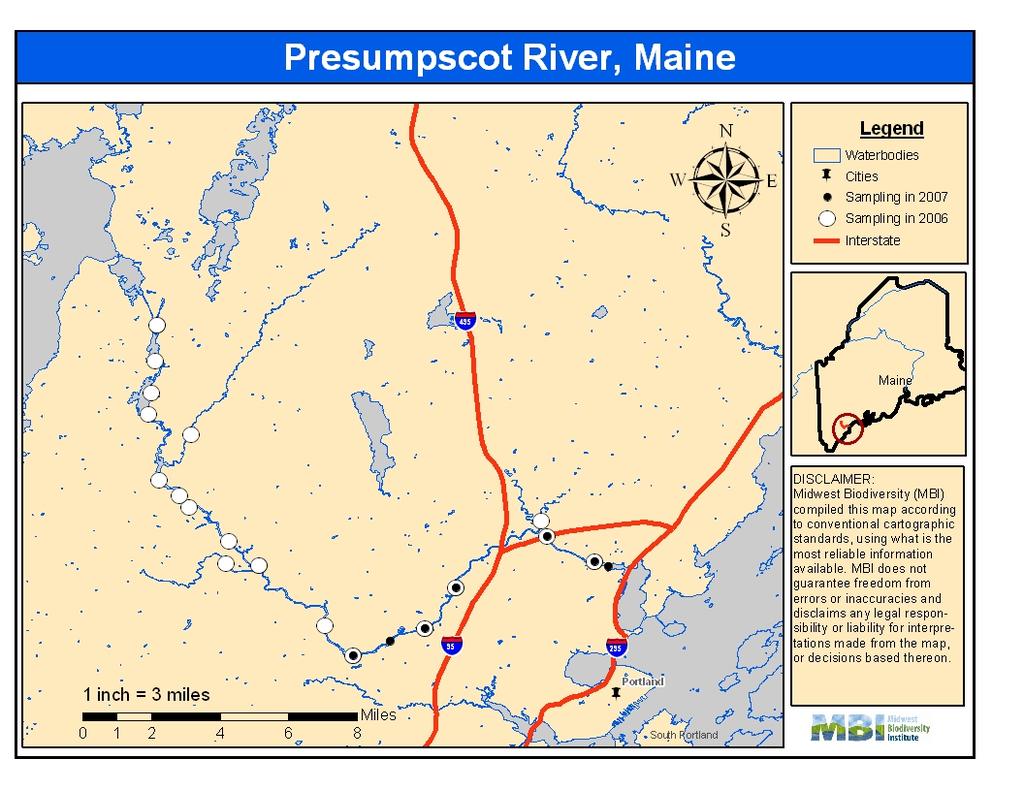 MBI Presumpscot R. Fish and Habitat Assessment July 31, 29 Figure 2. The Presumpscot River study area in 26 and 27.