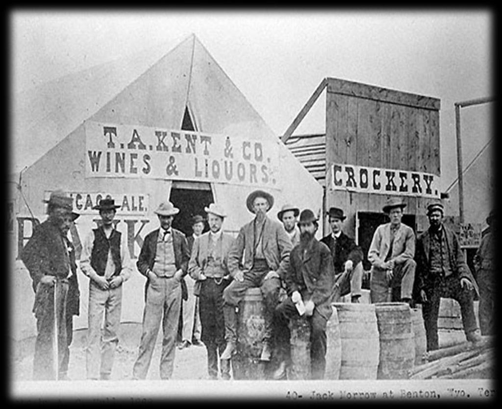 Mining towns often sprang up almost overnight (Boomtown) and usually had a saloon, an inn, hotel, town hall, police office, jail, blacksmith, general store, bank, and a mining supply store.