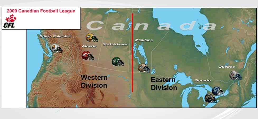 Figure 1 Canadian Football League franchise locations Figure 1: The CFL currently includes eight teams grouped