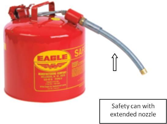 Safety cans do not offer protection from heat when exposed to fire and should be stored in a flammable liquids storage cabinet when not in use.