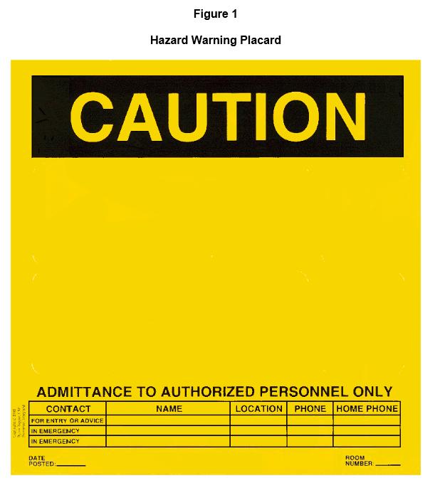 Pressure-sensitive labels identifying the type(s) of hazard will be affixed to the placard.