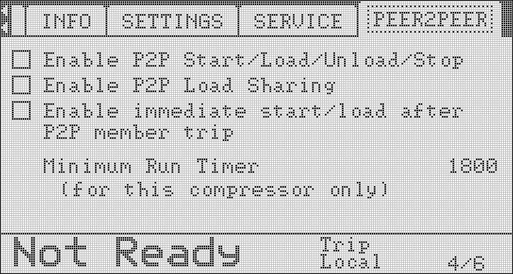 4.1.4 System Enable / Disable Page Ingersoll Rand Self Control User's Manual Enable P2P Start/Load/Unload/Stop - Checking this enables the Peer-to-Peer Control start / stop / load / unload functions.