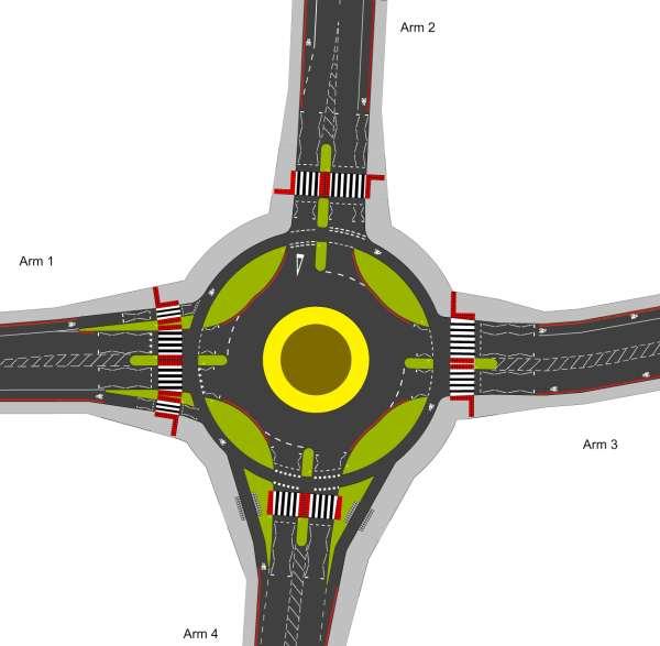 While the initial build of the roundabout used in trials M5 and M6 used standard Dutch markings on the roundabout, an important aspect of this build of the roundabout is that it used mainly UK style