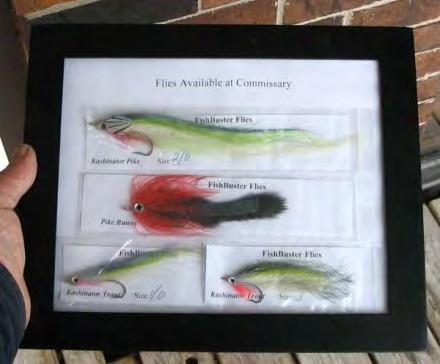 Typical streamers I tie for trout (never mind the Pike Bunny). These are available at the lodge. Light-weight wings that undulate work best. most of the lake shore, is good.