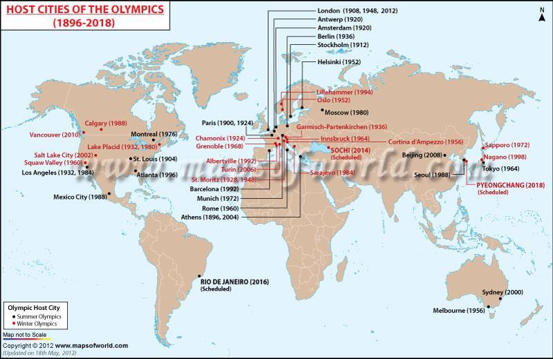 Map taken from www.mapsofworld.com Questions 1) Who hosted the 1980 Olympics? 2) How many times has the United States hosted the Olympics?