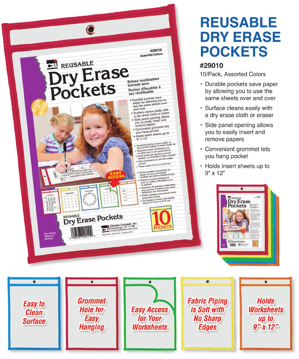 REUSABLE DRY ERASE POCKETS #29010 10/Pack, Assorted