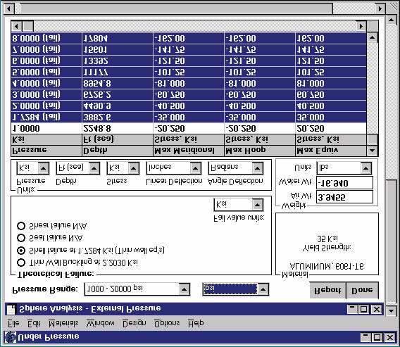 Analysis Dialog Box (shown for Sphere Analysis) REVIEWING ANALYSIS RESULTS -The Analysis Dialog Box displays calculated results for the user defined design (material, geometry, boundary conditions,