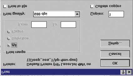 Windows NT and 98 Print Screen Windows 95 Print Screen The top selection specifies what printer you want to print to (similar to if you had selected the Print Setup dialog box).