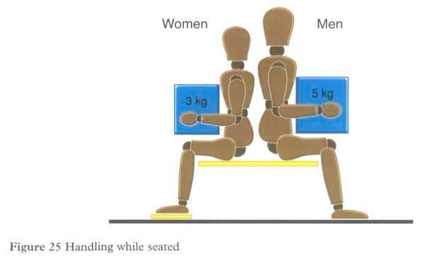Guidelines for handling while seated Figure 3 Table 4 Men 5kg Women 3kg 44. The basic guidelines only apply when hands are within the box zone indicated in figure 3.