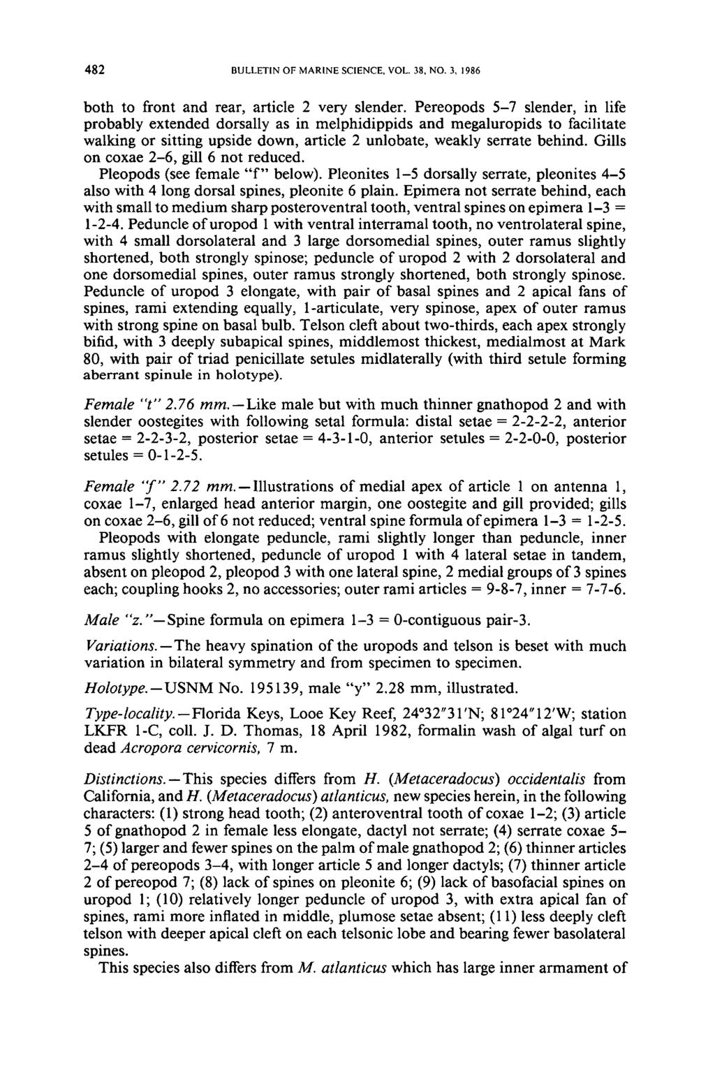 482 BULLETIN OF MARINE SCIENCE, VOL. 38, NO.3, 1986 both to front and rear, article 2 very slender.
