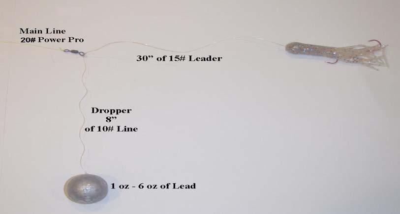 1/8 apart (Figure 6). Hook size varied in order to match the size of the soft plastic lure.