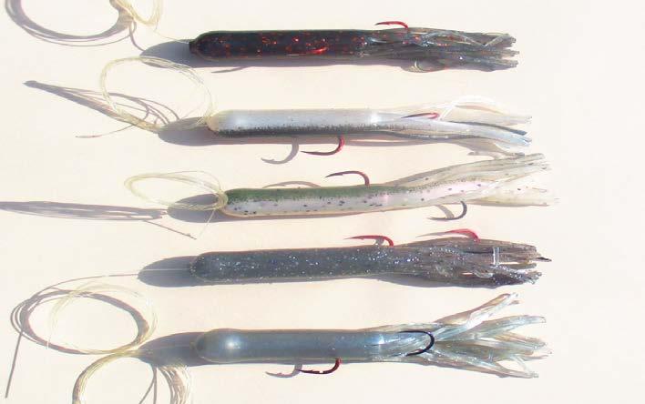 Example of typical rigging used by 2014 NPMP Dam Anglers. Figure 6. Examples of soft plastic tube baits used by 2014 NPMP Dam Anglers.