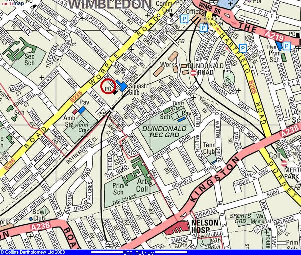 Wimbledon Racquet & Fitness Club Cranbrook Road London SW19 4HD 020 8947 5806 www.wimbledonclub.co.uk Leave the A3 at the A238 along Bushey Road. Turn left at the traffic lights into Grand Drive.