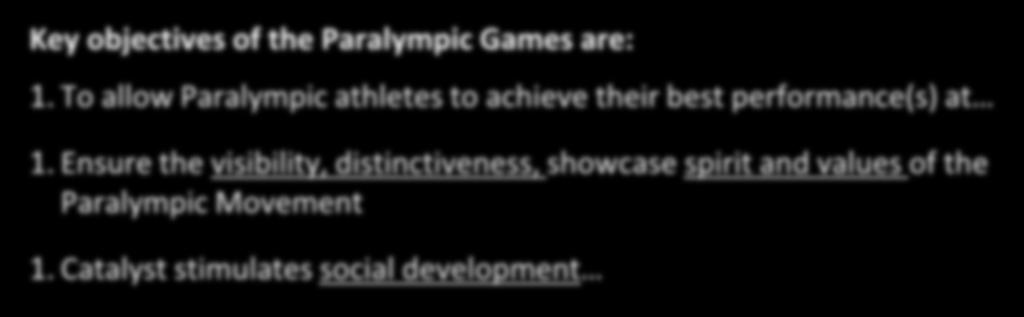 To allow Paralympic athletes to achieve their best performance(s) at 1.