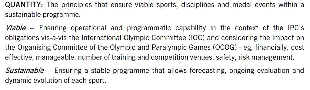 2016 Sport Programme Quantity: Viable Sustainable ( Dynamic