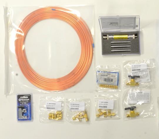 GC Installation Kits Description Includes 1/8-inch brass fittings, leak detector, 1/8-inch brass tees, copper tubing, 1/8-inch brass ball valve, and Intuvo tool kit (wrench, tube cutter, Torx T20 and