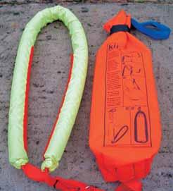 The brightly coloured floating line is coiled inside a throwing sack. Make sure everyone knows how to use it and remember achieving a long distance throw with accuracy requires practice.