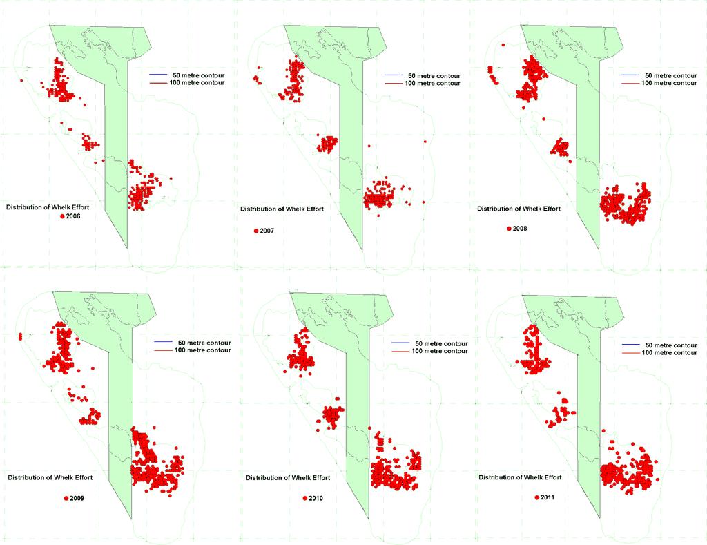 Figure 3: Distribution of whelk fishing effort in Subdivision 3Ps offshore 2004-11.